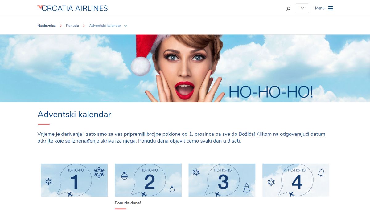Adventski kalendar Croatia Airlinesa