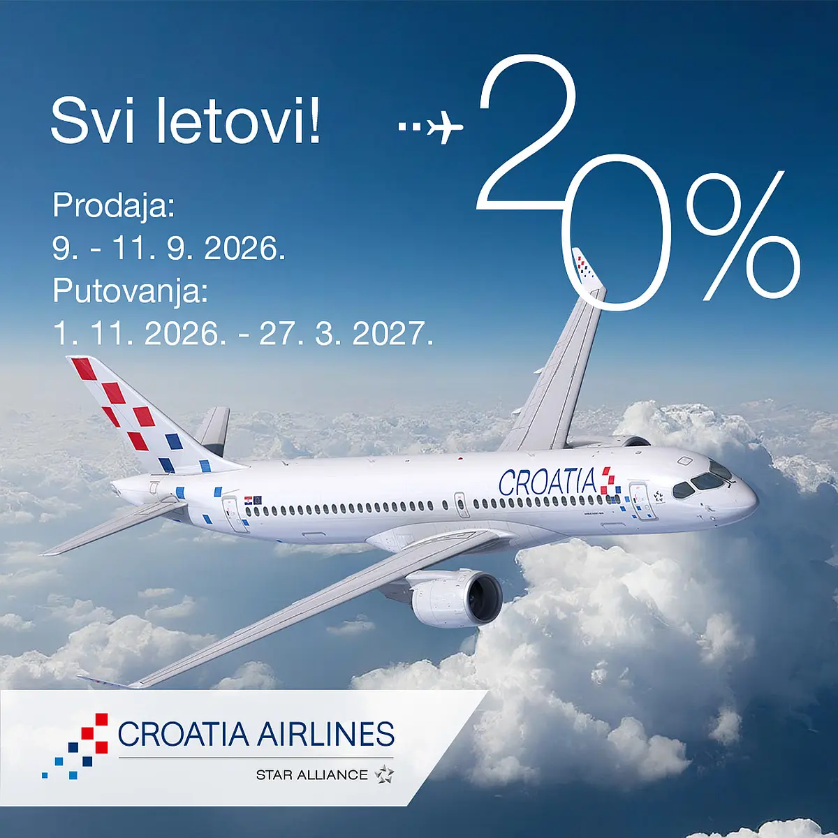 Croatia ailines rujan 2026 popust